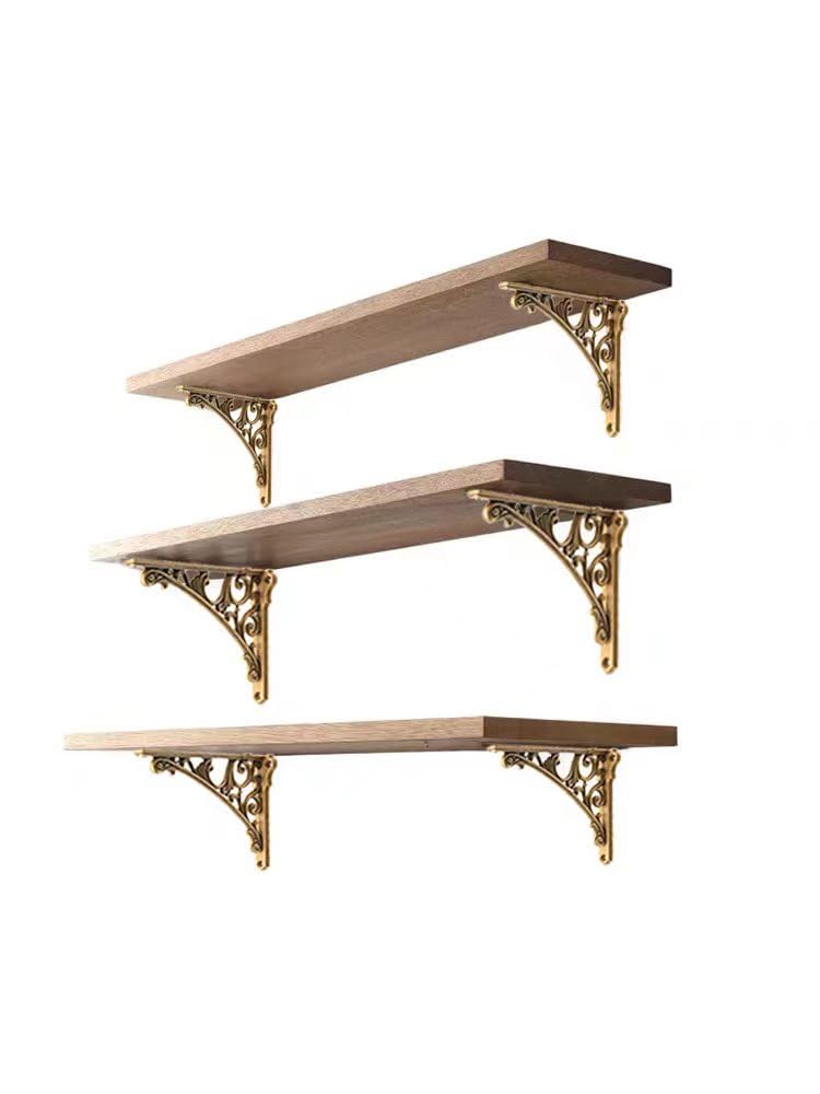 CABDM Decorative Shelf Bracket 6 inch, Antique Brass Shelf Brackets for Shelving, Heavy Duty Vintage, DIY Projects, Hardware Included, 2 Pack, 5.9x4.17x1.73 inch,Baroque Style - Image 2