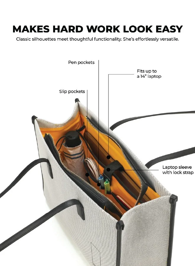Mokobara MOKOBARA The Skye Tote Bag | Fits Upto 14" Laptop | Lightweight | Perfect For Work And Daily Use | Has Organizational Pockets And Laptop Sleeve | Made With Vegan Leather | For Women