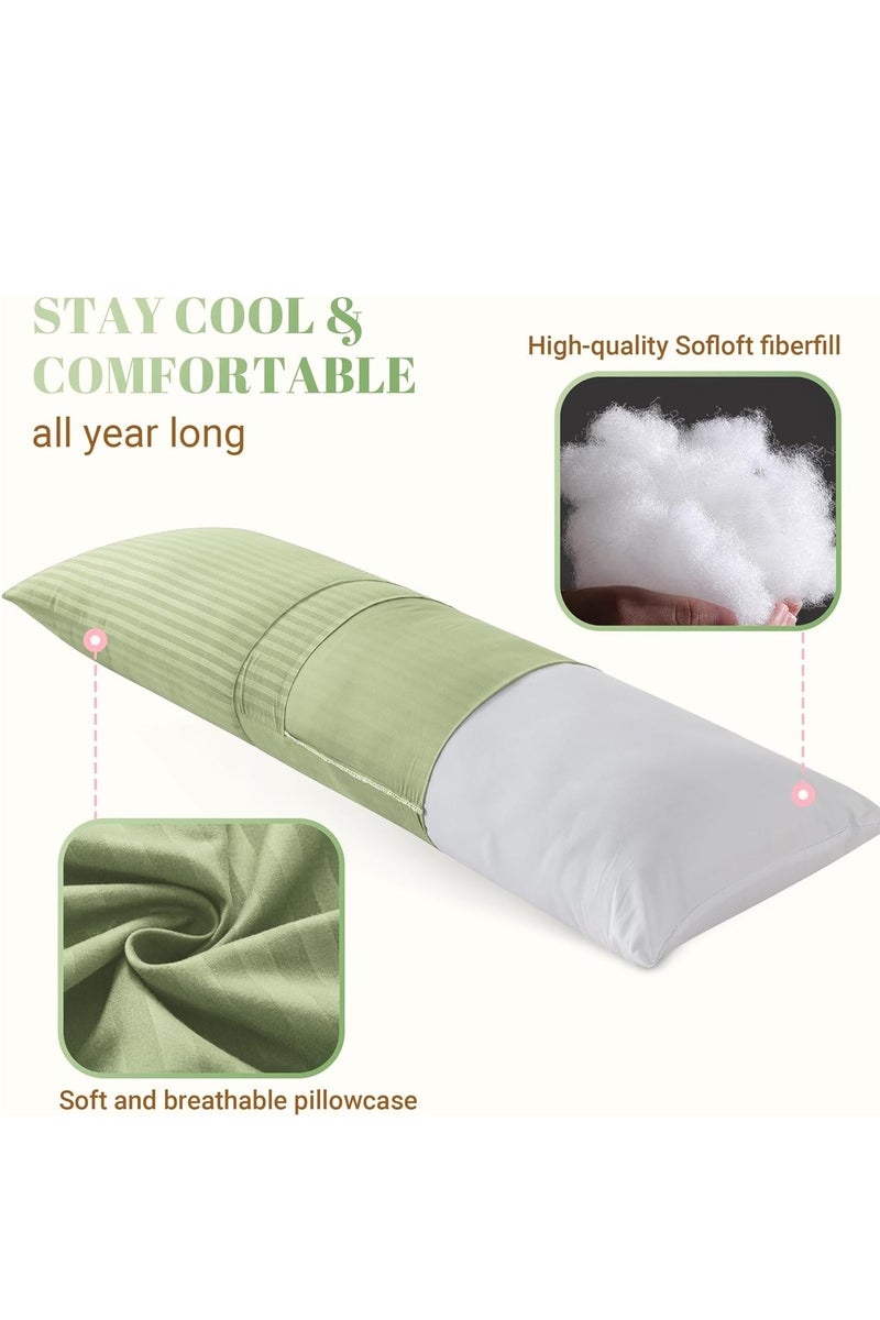 Pioneer Full Body Pillow Insert with Sage Green Pillowcase - Fluffy Long Bed Pillow for Adults - Firm Large Body Pillow with Washable Cover for Side and Back Sleepers - 20x54 Inch(Sage Green) - Image 2