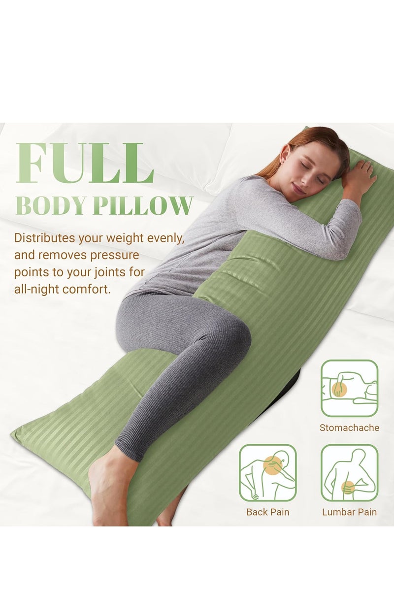 Pioneer Full Body Pillow Insert with Sage Green Pillowcase - Fluffy Long Bed Pillow for Adults - Firm Large Body Pillow with Washable Cover for Side and Back Sleepers - 20x54 Inch(Sage Green) - Image 5