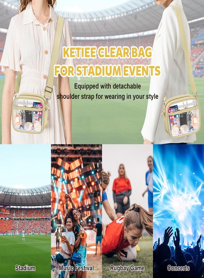 KETIEE حقيبة KETIEE الشفافة للمناسبات الرياضية: حقيبة كروس شفافة معتمدة للاستخدام في الملاعب، حقائب يد شفافة للنساء مع جيب أمامي وجيب شبكي وحزام قابل للتعديل للحفلات الموسيقية والمهرجانات الرياضية (ذهبي) - Image 3