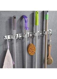 Arabest Broom Mop Holder Wall Mount Stainless Steel Heavy Duty Self Adhesive Garage Organization Tool Organizer Storage Tool Closet With 3 Racks And 4 Hooks Perfect For Kitchen Garden Room  - Image 1