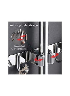 Arabest Broom Mop Holder Wall Mount Stainless Steel Heavy Duty Self Adhesive Garage Organization Tool Organizer Storage Tool Closet With 3 Racks And 4 Hooks Perfect For Kitchen Garden Room  - Image 3