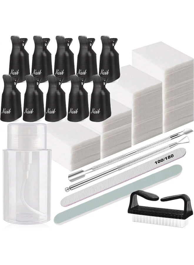 HiMo Nail Polish Gel Remover Tools Kit, Soak Off Cap Clip 10pcs, Dispenser Bottle, 600PCS Cotton Pads Handle Brushes Finger Separators(Black-Set) - Image 1