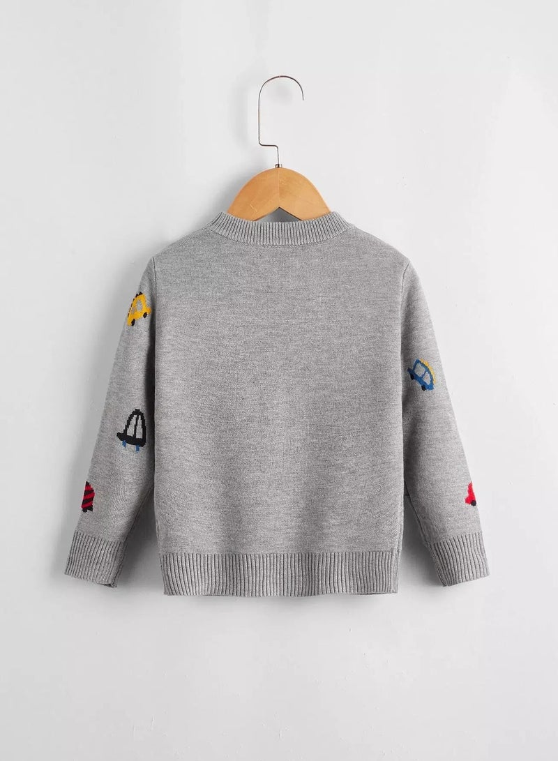 Toddler Boys Car Pattern Crew Neck Sweater - Image 2