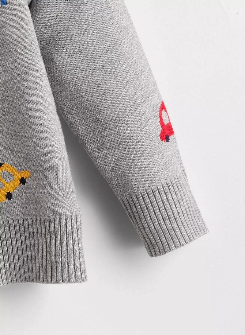 Toddler Boys Car Pattern Crew Neck Sweater - Image 4