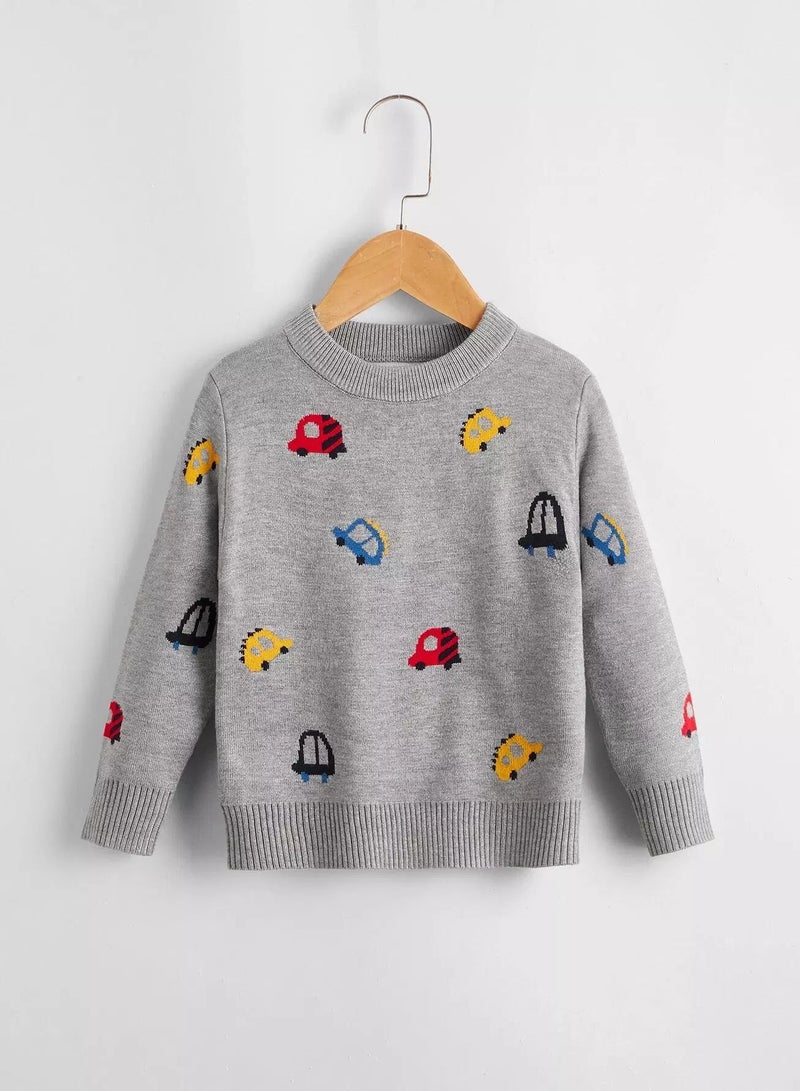 Toddler Boys Car Pattern Crew Neck Sweater - Image 1