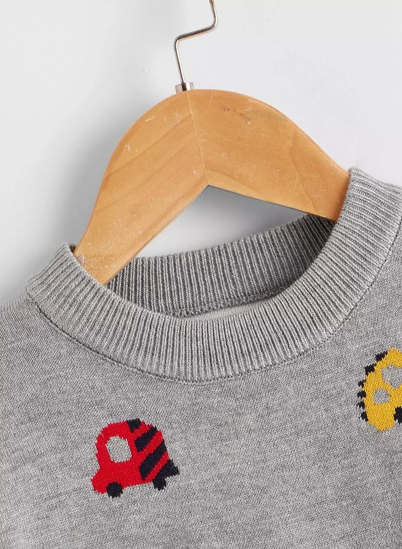 Toddler Boys Car Pattern Crew Neck Sweater - Image 3