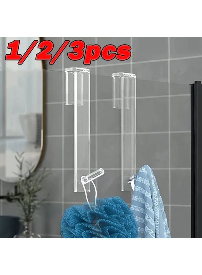 2pcs Transparent Modern Acrylic Wall Mounted Towel Hooks No Drill Easy Install - Image 2