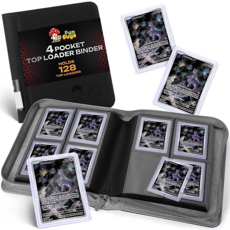 FunGuys Toploader Binder â€“ 4 Pocket Trading Card Binder for 128 Top Loaders, Pokemon Card Binder, MTG, Yugioh, Sports Cards, TCG Storage Album, Zipper Card Collector Folder - Image 1