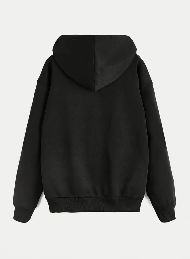 Take Two Black Heart Print Zip-Up Jacket