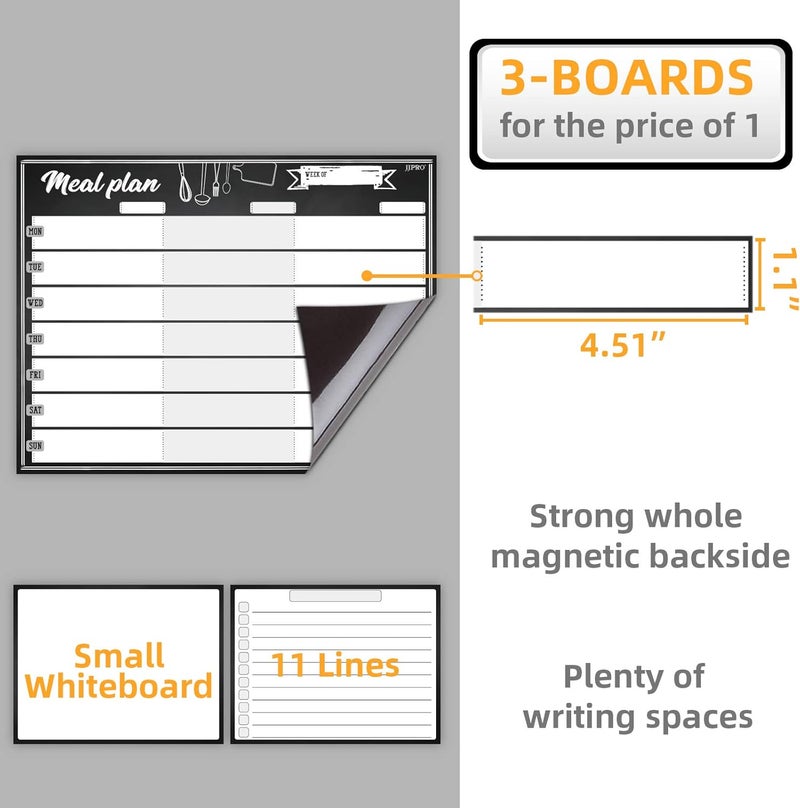 JJPRO Magnetic Dry Erase Meal Planning Whiteboard for Refrigerator-One 14.5x11 Weekly Menu Board and Two Notes Whiteboard for Kitchen Fridge-Refrigerator Organizer with Meal Planner Boards - Image 5