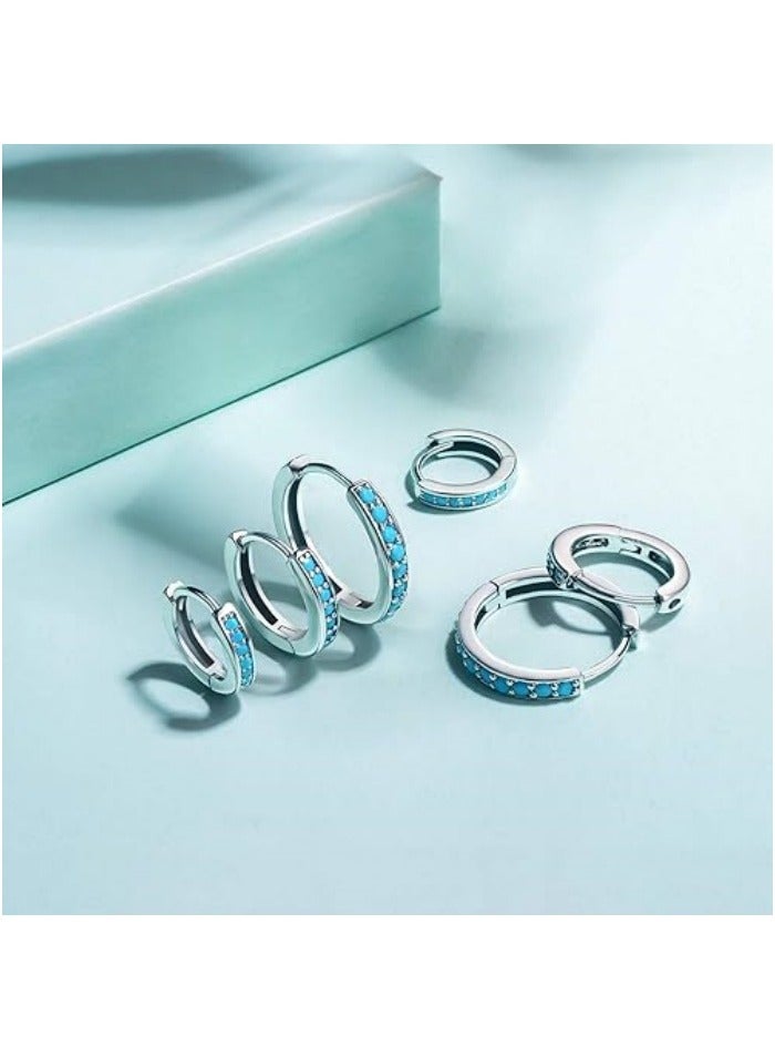 3 Pairs Mini Hoop Earrings Set Turquoise Cubic Zirconia Huggie Hoop Cartilage Earring Ear Cuff for Women - Image 2