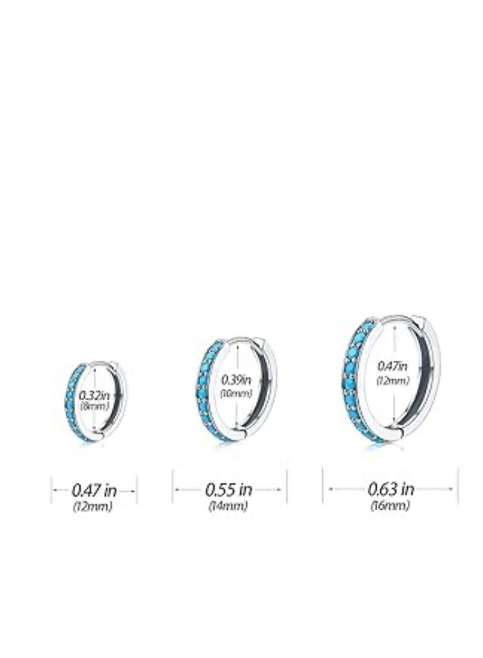 3 Pairs Mini Hoop Earrings Set Turquoise Cubic Zirconia Huggie Hoop Cartilage Earring Ear Cuff for Women - Image 3