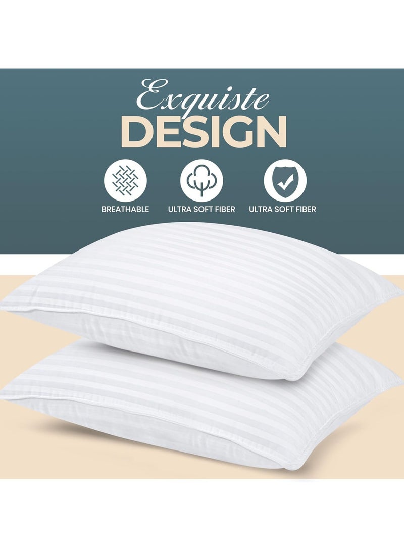 ف.ا.م.س وسادة فندقية مخططة - ألياف دقيقة، ناعمة ومضادة للحساسية، تصميم قابل للتنفس، نمط مخطط فاخر، متينة وقابلة للغسل في الغسالة، أبيض، 75 × 50 سم - Image 3