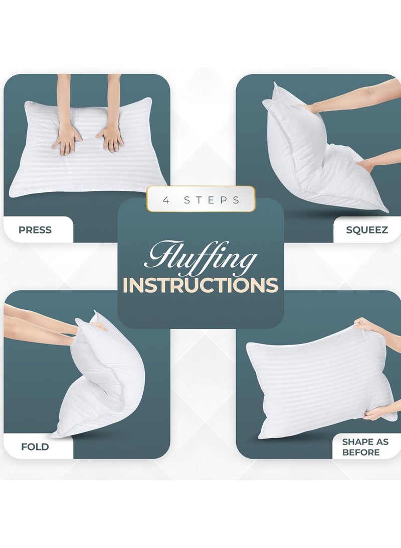 ف.ا.م.س وسادة فندقية مخططة - ألياف دقيقة، ناعمة ومضادة للحساسية، تصميم قابل للتنفس، نمط مخطط فاخر، متينة وقابلة للغسل في الغسالة، أبيض، 75 × 50 سم - Image 4