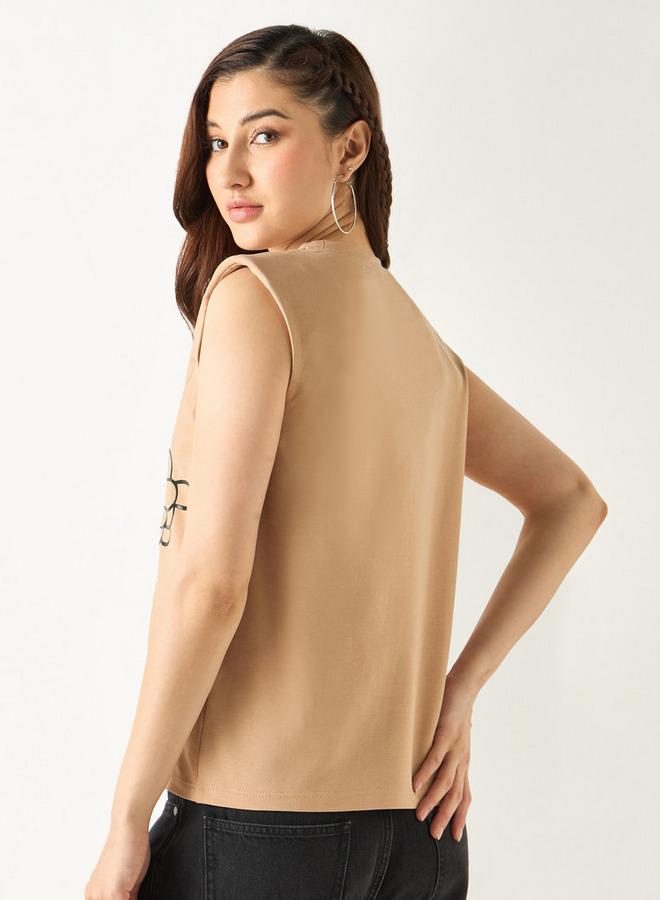 SP Characters Garfield Print Sleeveless T-shirt with Crew Neck - Image 3