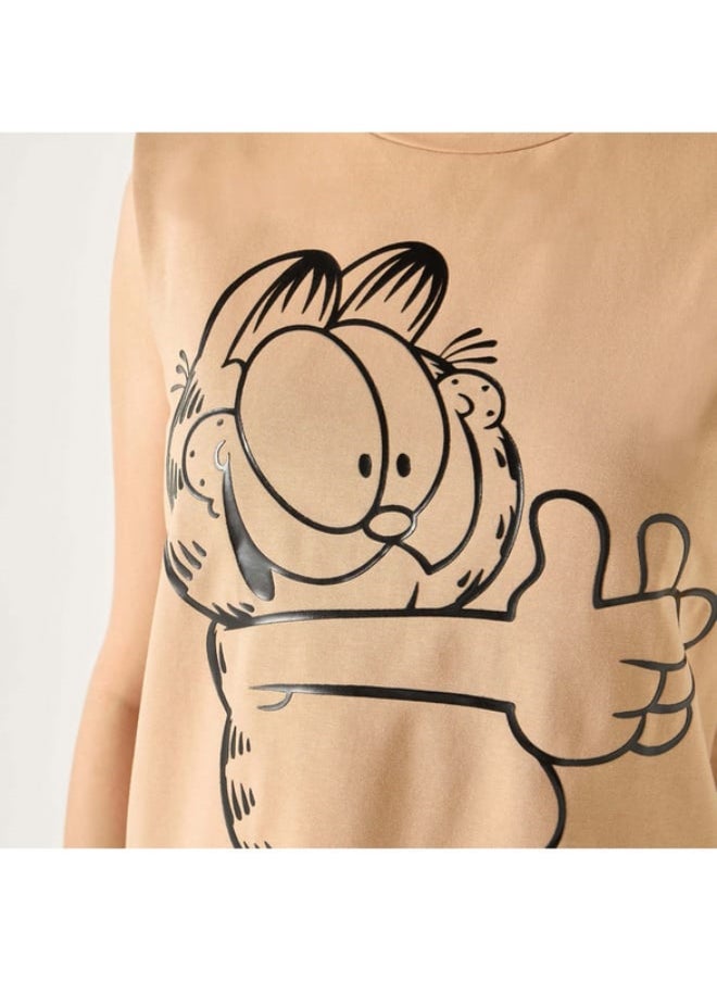 SP Characters Garfield Print Sleeveless T-shirt with Crew Neck  - Image 3
