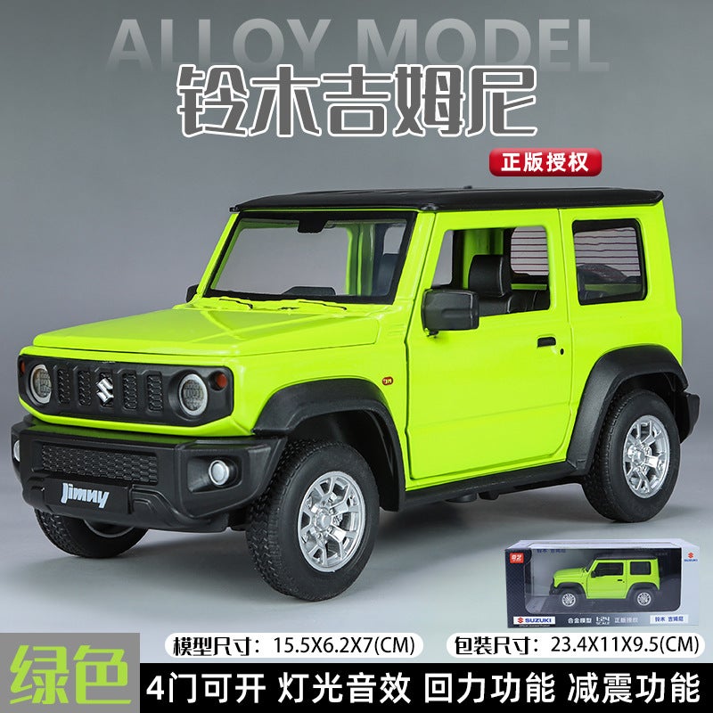 Authentic 1:24 Suzuki Jimny Alloy Model Toy Car with Sound, Light and Shock Absorption Green - Image 1