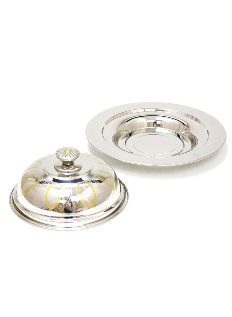 Rathore 30cm Stainless Steel Qouzi Dish Food Tray with Lid for Elegant Dining, Double Walled Insulated Casserole Serving Platter Silver with Gold Details for Buffet Catering Banquet - Image 5