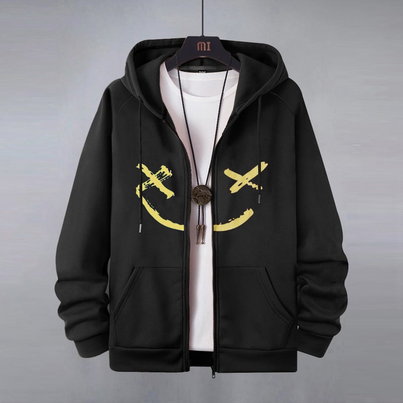 Men's Casual Smiley Patch Hoodie Long Sleeve Sports Top - Image 2