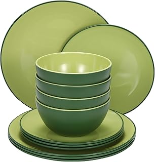 TP 12-Piece Dinnerware Set, Melamine Dishes Set with Bowls and Plates, Non-breakable Lightweight Dinner Service for 4, - Image 1