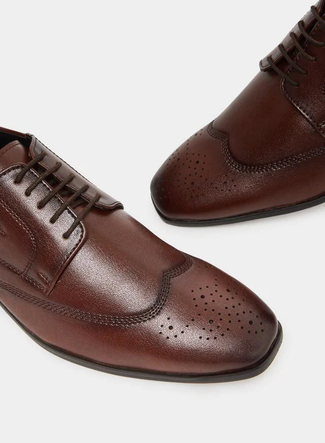 Styli  Brown Classic Brogue Lace-Up Shoes for Men | Best Price UAE