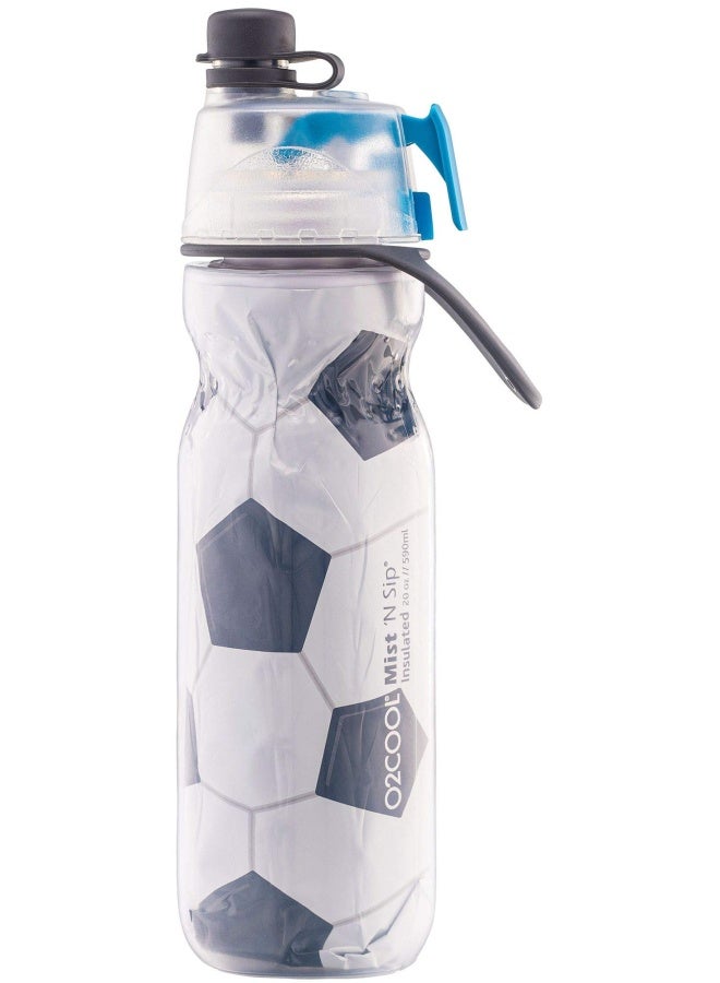 O2COOL Mist N Sip Misting Water Bottle 2in1 Mist And Sip Function With No Leak Pull Top Spout Reusable Sports Water Bottle  20 oz Soccer - Image 2