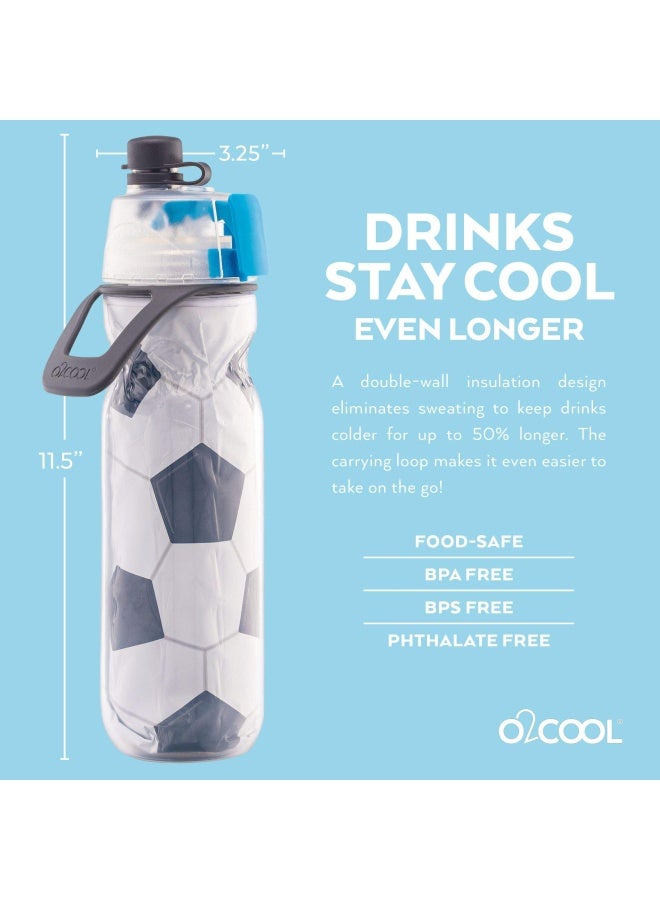 O2COOL Mist N Sip Misting Water Bottle 2in1 Mist And Sip Function With No Leak Pull Top Spout Reusable Sports Water Bottle  20 oz Soccer - Image 3