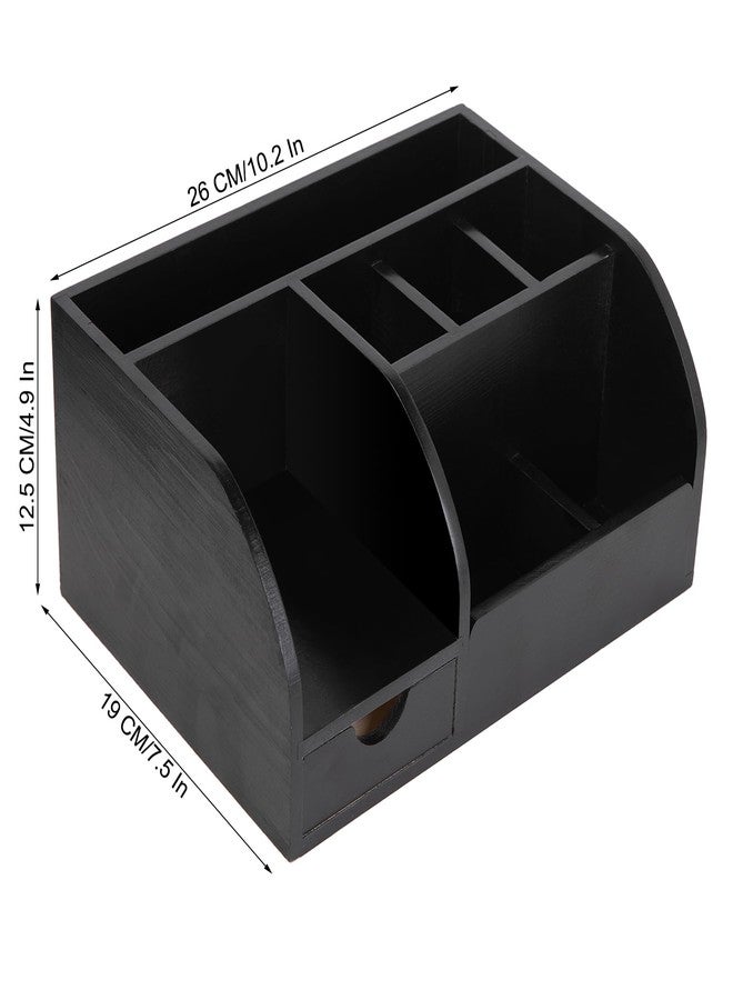 VERGOODR Office Desk Drawer Supply Organizer and Accessories, Wood Desk Organizer with 6 Compartments & 1 Drawer Binders Folder Papers Holder Pen Holder Office Desktop File Organizer (black) - Image 5