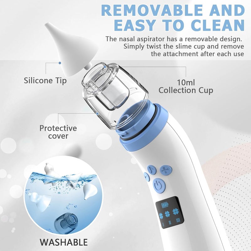 Anluomafuy Baby Nasal Aspirator, Automatic Electric Nose Cleaner, Nasal Aspirator Baby Electric, Rechargeable Nasal Aspirator with 3 Levels of Suction Power and 2 Tips, Music and Soft Light - Image 3