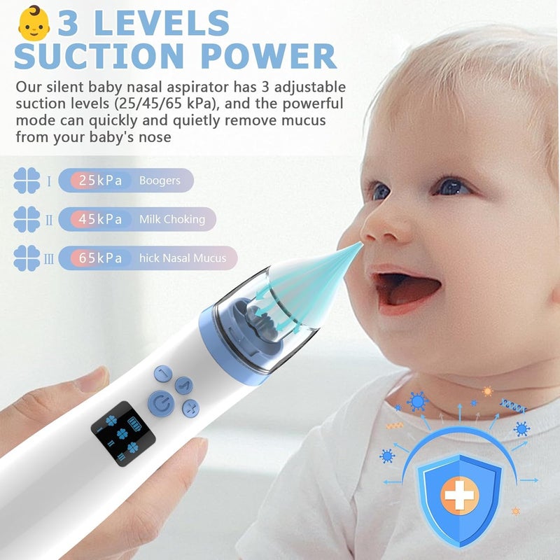 Anluomafuy Baby Nasal Aspirator, Automatic Electric Nose Cleaner, Nasal Aspirator Baby Electric, Rechargeable Nasal Aspirator with 3 Levels of Suction Power and 2 Tips, Music and Soft Light - Image 4