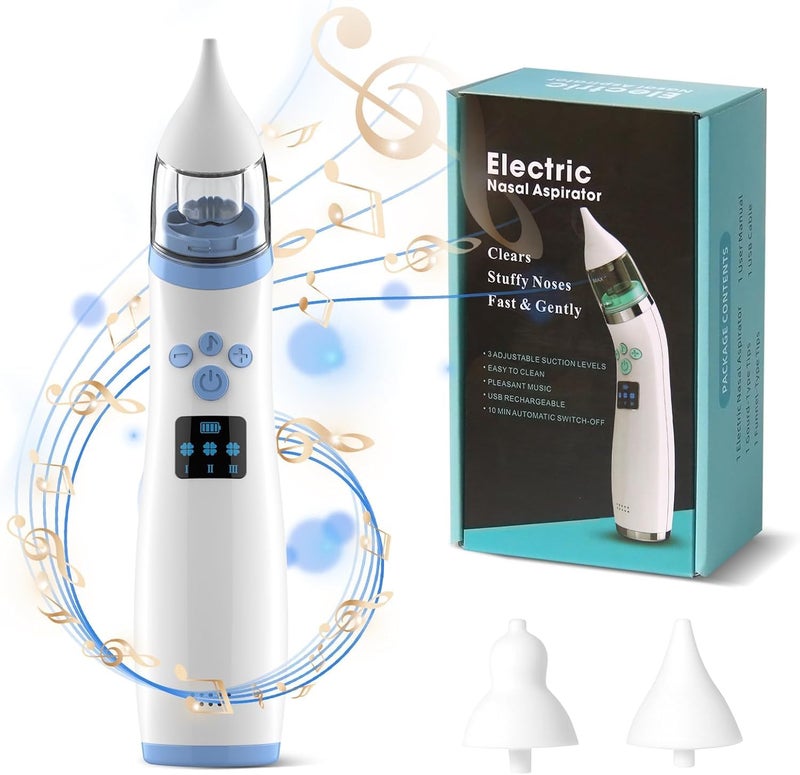 Anluomafuy Baby Nasal Aspirator, Automatic Electric Nose Cleaner, Nasal Aspirator Baby Electric, Rechargeable Nasal Aspirator with 3 Levels of Suction Power and 2 Tips, Music and Soft Light - Image 1