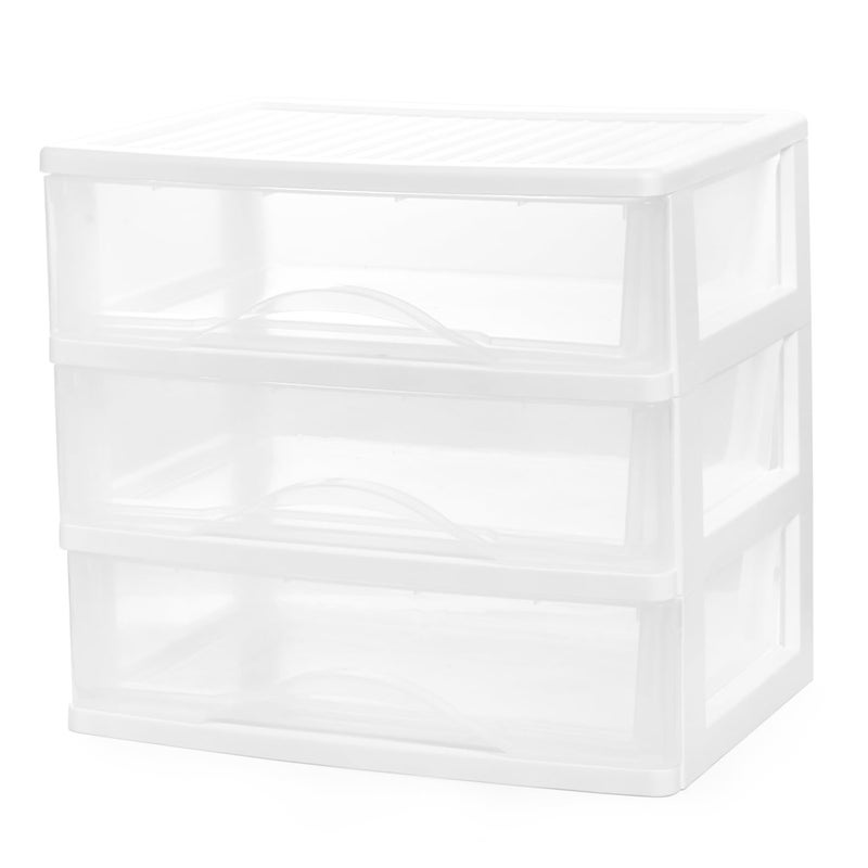 BYCY Plastic Stackable Storage 3 Drawers White Bathroom Makeup Organizer with Wide Clear Drawers Tabletop Drawer Organizer for DeskEasily Assemble for FridgeBathroomCabinet