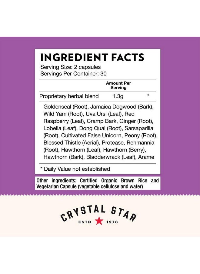 Crystal Star Women'S Best Friend (60 Capsules) Herbal Menstrual Relief Supplement For Help With Cramps & Bloating Dong Quai Cramp Bark Hawthorne & Red Raspberry Nongmo  - Image 5