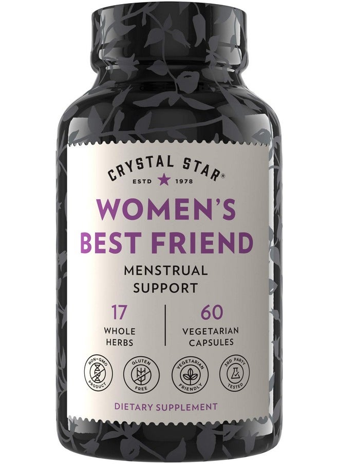 Crystal Star Women'S Best Friend (60 Capsules) Herbal Menstrual Relief Supplement For Help With Cramps & Bloating Dong Quai Cramp Bark Hawthorne & Red Raspberry Nongmo  - Image 1