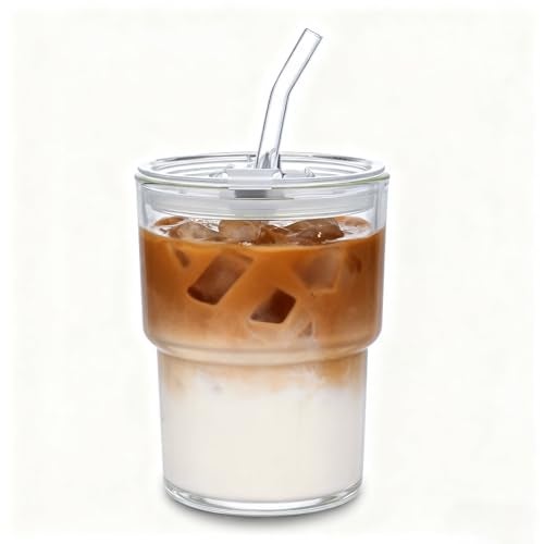 MINGHYZYA 13oz Glass Tumbler with Straw and Lid Sealed, Carry On Reusable Iced Coffee Cups,Thick Wall Glass Coffee Drinking Glassware Cups - Image 5