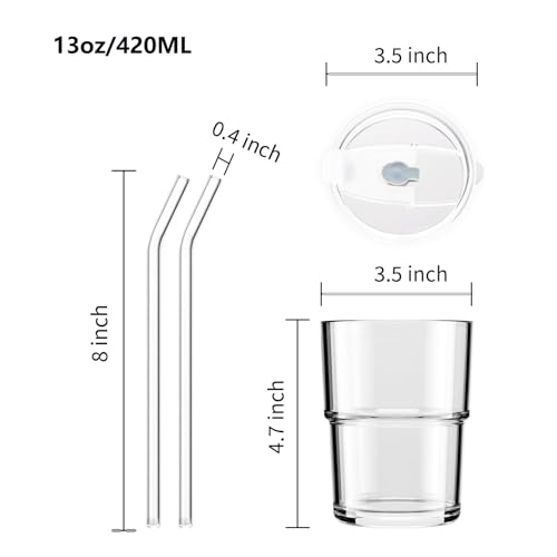 MINGHYZYA 13oz Glass Tumbler with Straw and Lid Sealed, Carry On Reusable Iced Coffee Cups,Thick Wall Glass Coffee Drinking Glassware Cups - Image 3