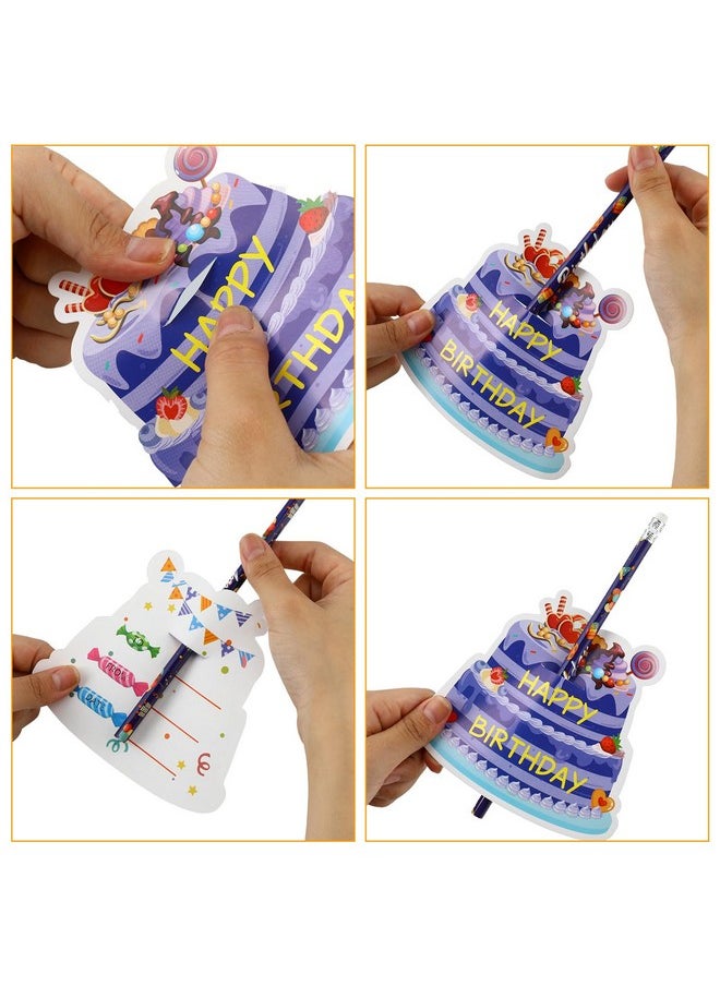 Panelee - 72 Pcs Happy Birthday Pencils And Greeting Cards Set Colorful Printed Birthday Pencils Bulk Birthday Certificates Happy Birthday Pencils With Top Erasers Birthday Cake Cutouts For Kids Party - Image 1