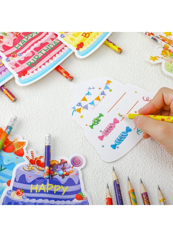Panelee - 72 Pcs Happy Birthday Pencils And Greeting Cards Set Colorful Printed Birthday Pencils Bulk Birthday Certificates Happy Birthday Pencils With Top Erasers Birthday Cake Cutouts For Kids Party - Image 1
