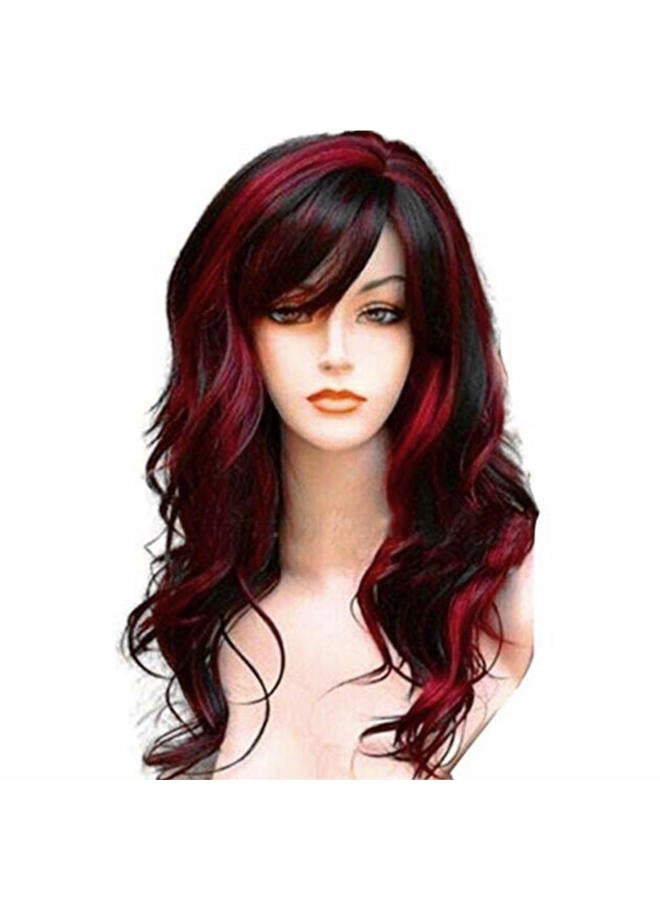WeAlake Long Hair Wigs Wavy Curly 24" Glamorous Women Black Red Highlights Synthetic Cosplay Daily Party Clothing Wig with Wig Cap - Image 1