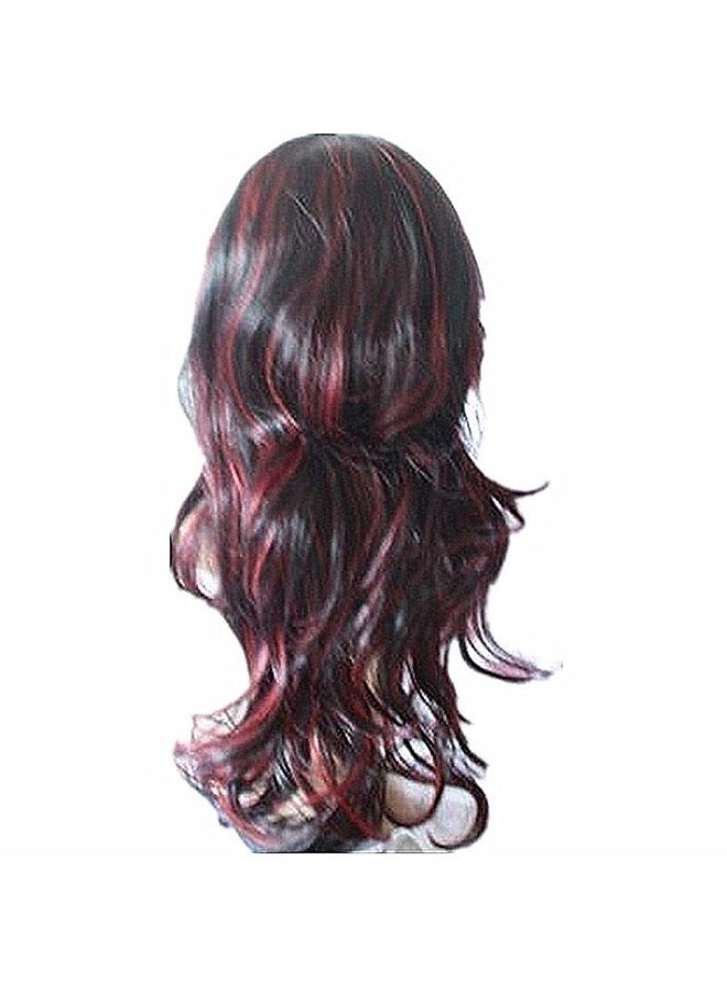 WeAlake Long Hair Wigs Wavy Curly 24" Glamorous Women Black Red Highlights Synthetic Cosplay Daily Party Clothing Wig with Wig Cap - Image 2