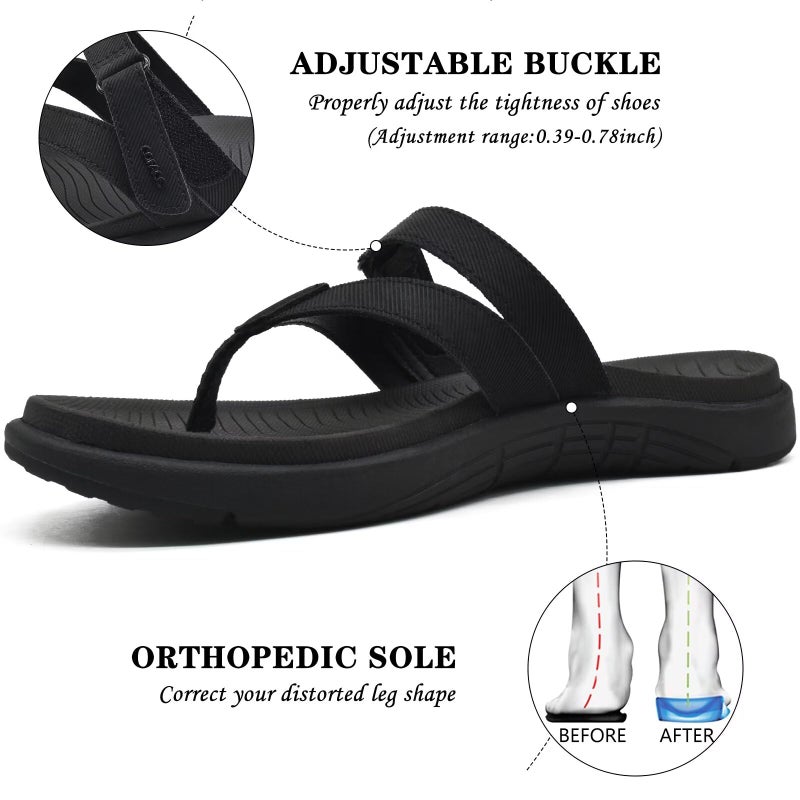 COFACE Womens Orthopedic Flip Flops Ladies Slip On Athletic Yoga Mat Memory Foam Cushioned Recovery Walking Thong Sandals Summer Beach Pool Slippers Plantar Fasciitis Arch Support All Black Size 10 - Image 4