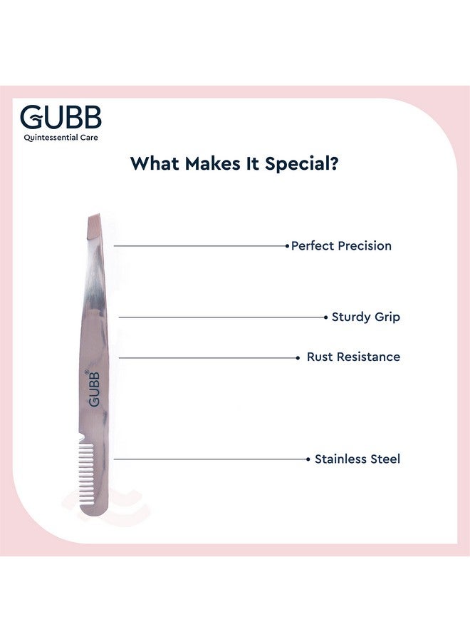 غوب ملقط GUBB ذو الطرف المائل لشعر الوجه والحواجب والشفاه العلوية للنساء والرجال مع مشط للحواجب | ملقط شعر - الشفاه العلوية والحواجب، ملقط شعر سريع وسهل الاستخدام - قوي ومقاوم للصدأ - Image 4
