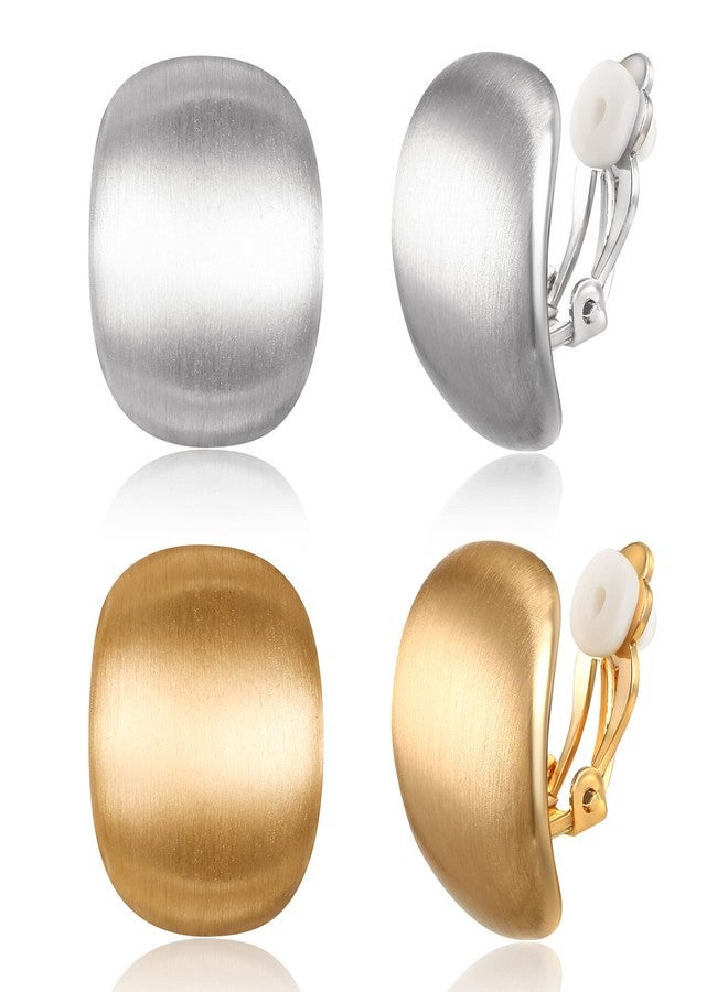 FANZE 2 Pairs Matte Gold Sliver Clip on Earrings for Women No Piercing Comfortable Fashion Jewelry Gift for Holiday Daily - Image 1