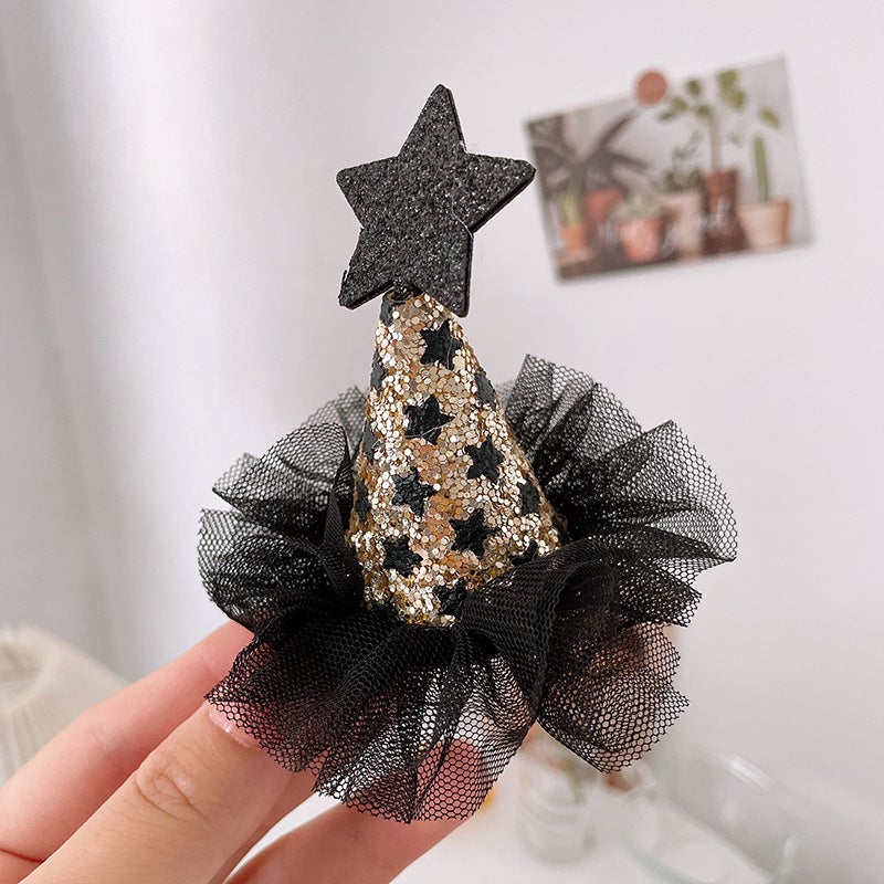 Generic Halloween Bat Headband Spider Web Party Accessory 15# black mesh top hat