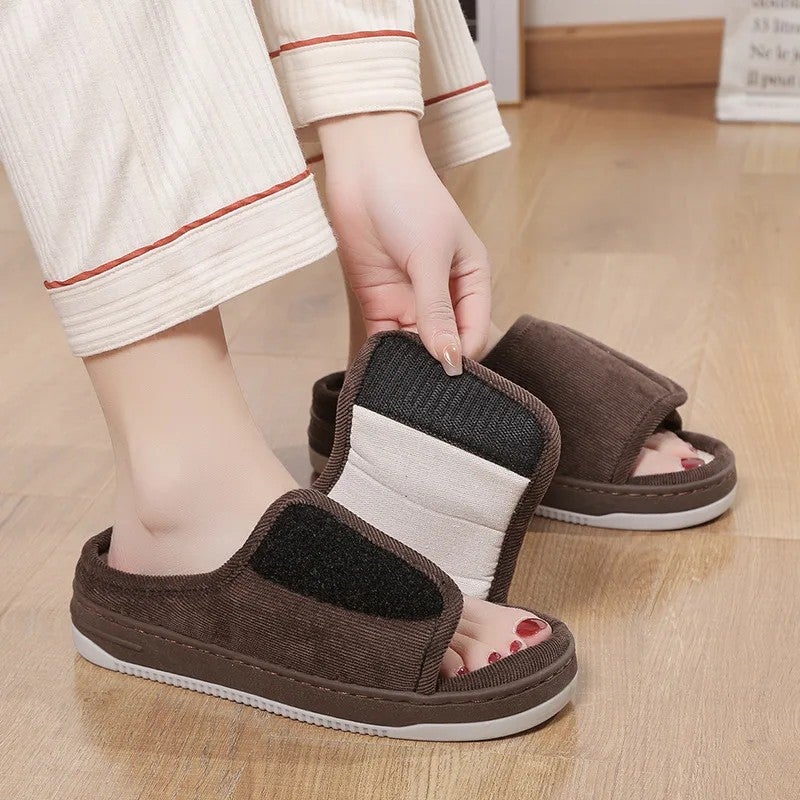 Y&D Adjustable for Velcro Linen for Slippers Breathable Large Size Home Shoes for Men Women Non-Slip Outer Wear for Elderly Export - Image 1