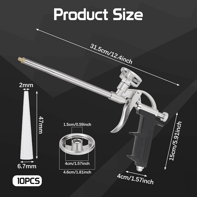 KASTWAVE Professional Expanding Foam Spray Gun with 10 Nozzles, PU Insulating Applicator Heavy Duty Metal Body, High Precision Foam Spray Application Gun, Caulking Gun Insulation for Caulking, Filling, Sealing - Image 2