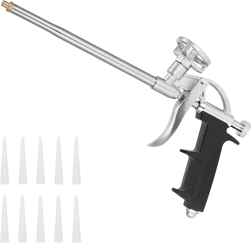 KASTWAVE Professional Expanding Foam Spray Gun with 10 Nozzles, PU Insulating Applicator Heavy Duty Metal Body, High Precision Foam Spray Application Gun, Caulking Gun Insulation for Caulking, Filling, Sealing - Image 1