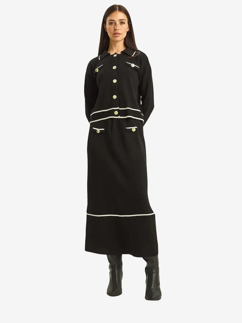 Bianco Lucci LUCCI Ribbed Knitwear Midi Two-Piece Set with Button Closure